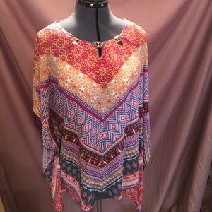 Studded neckline caftan poncho top